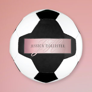 Elegant Blush Faux Rose Gold Name & Initials Soccer Ball