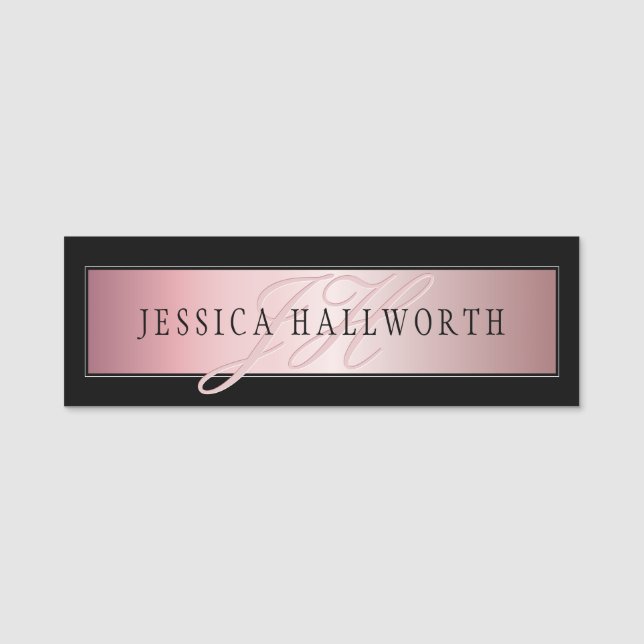 Elegant Blush Faux Rose Gold | Name & Initials Tag (Front)