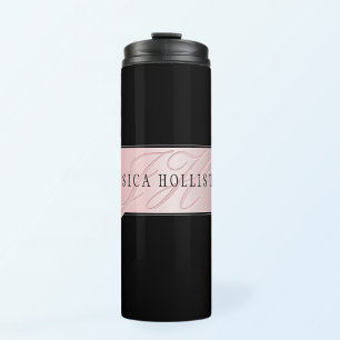 Elegant Blush Faux Rose Gold   Name & Initials Thermal Tumbler