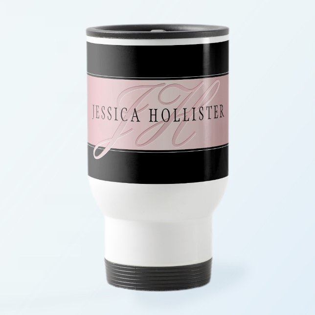 Elegant Blush Faux Rose Gold | Name & Initials Travel Mug (Creator Uploaded)