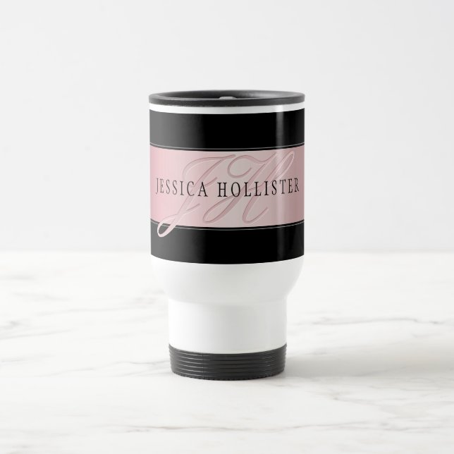 Elegant Blush Faux Rose Gold | Name & Initials Travel Mug (Center)