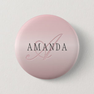 Elegant Blush Faux Rose Gold   Name & Monogram 6 Cm Round Badge