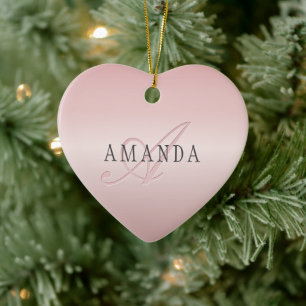 Elegant Blush Faux Rose Gold   Name & Monogram Ceramic Tree Decoration