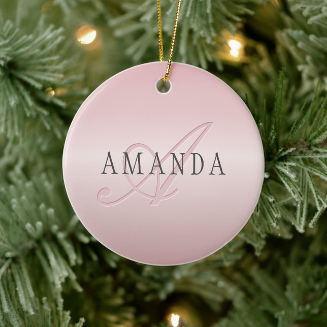 Elegant Blush Faux Rose Gold | Name & Monogram Ceramic Tree Decoration (Tree)