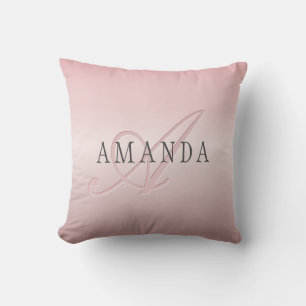 Elegant Blush Faux Rose Gold   Name & Monogram Cushion