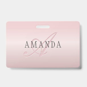 Elegant Blush Faux Rose Gold   Name & Monogram ID Badge