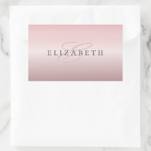Elegant Blush Faux Rose Gold   Name & Monogram Rectangular Sticker