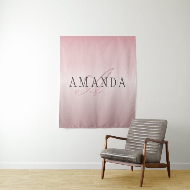 Elegant Blush Faux Rose Gold | Name & Monogram Tapestry (In Situ)