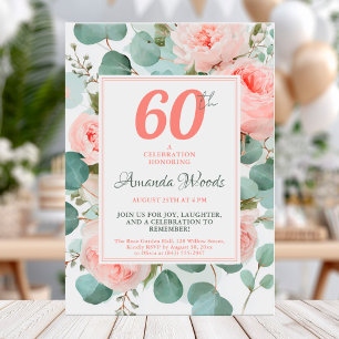 Elegant blush floral 60th birthda invitation
