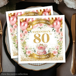 Elegant Blush Floral 80th Birthday Party Napkins
