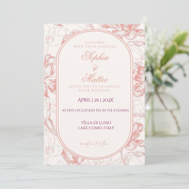 Elegant Blush Floral Arch Wedding Invitation (Standing Front)