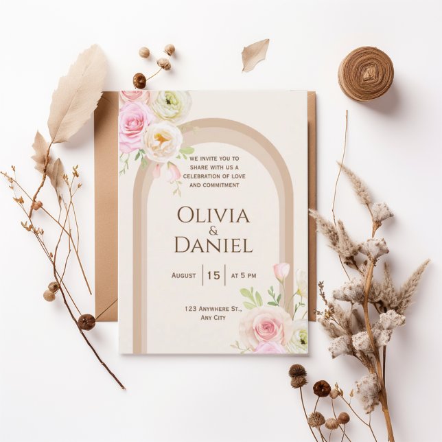 Elegant Blush Floral Arch Wedding Invitation (Creator Uploaded)