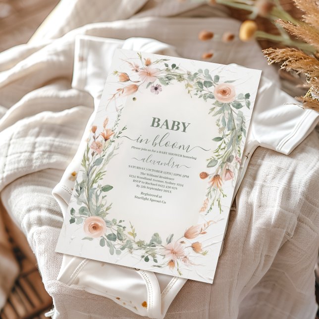 Elegant Blush Floral Baby in Bloom Shower Invitation (Creator Uploaded)
