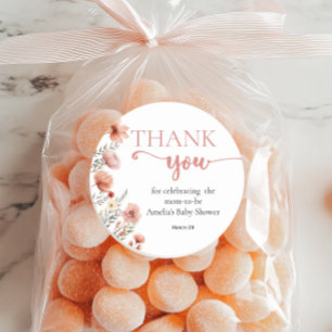 Elegant Blush Floral Baby in Bloom Thank You Classic Round Sticker