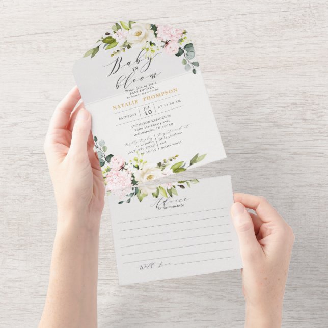Elegant Blush Floral Baby Shower & Advice All In One Invitation (Tearaway)