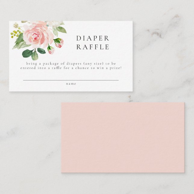 Elegant Blush Floral Baby Shower Diaper Raffle Place Card (Front/Back)