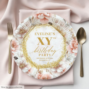 Elegant Blush Floral Birthday Party Paper Plates