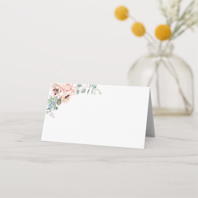 Elegant Blush Floral | Black Frame Folded Place Ca Card (Front)