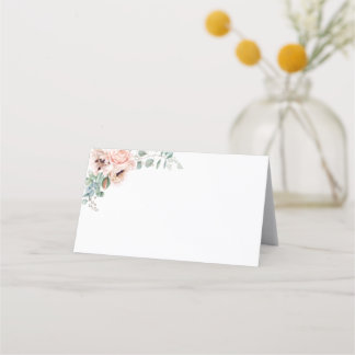 Elegant Blush Floral | Black Frame Folded Place Ca Card