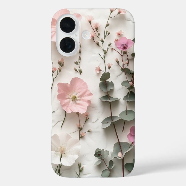 Elegant Blush Floral Botanical iPhone 16 Case (Back)