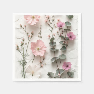 Elegant Blush Floral Botanical Paper Party Napkins