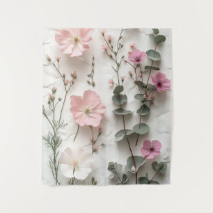 Elegant Blush Floral Botanical Tapestry