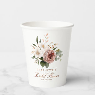 Elegant Blush Floral Bridal Shower Paper Cups