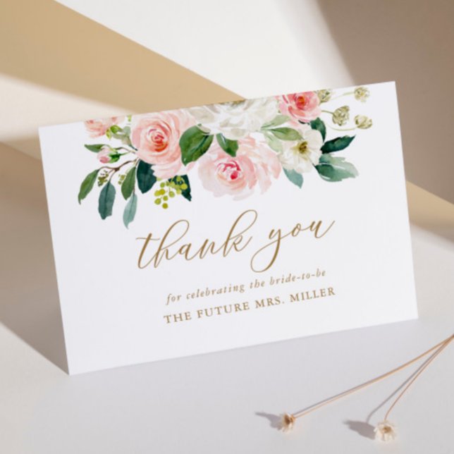 Elegant Blush Floral Bridal Shower Thank You Card (Creator Uploaded)