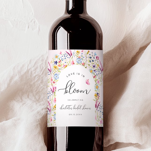 Elegant Blush Floral Bridal Shower Wine Label (Creator Uploaded)