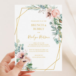 Elegant Blush Floral Brunch and Bubbly Shower Invitation