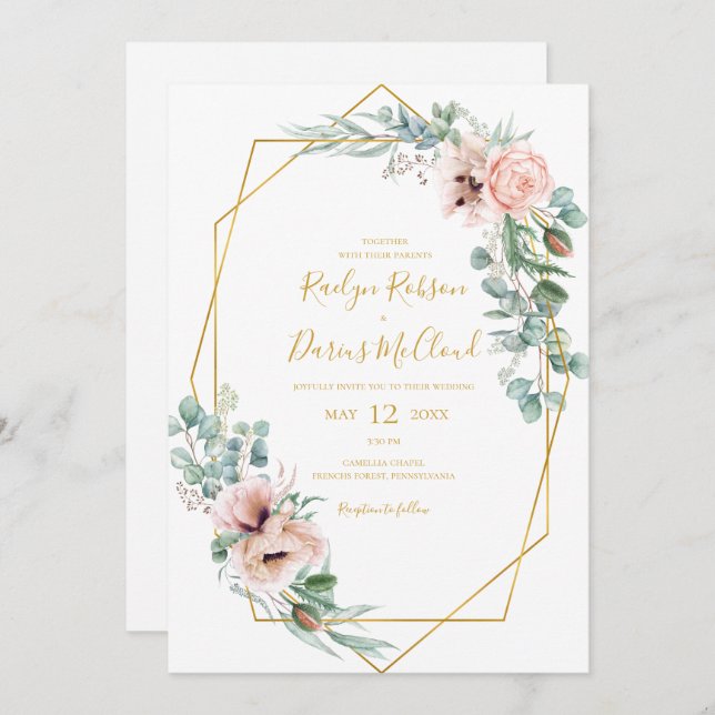 Elegant Blush Floral | Casual Wedding Invitation (Front/Back)