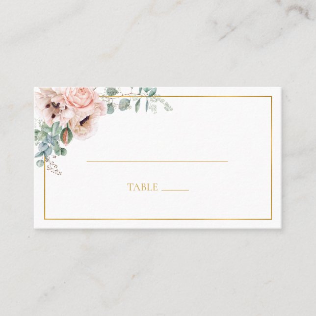 Elegant Blush Floral | Flat Wedding Place Card (Front)
