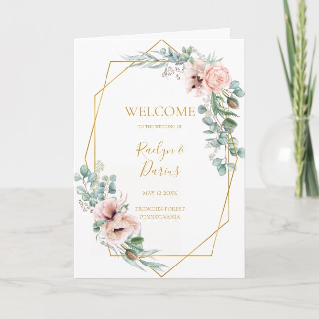 Elegant Blush Floral | Folded Wedding Program Programme (Front)