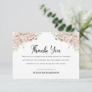 Elegant Blush Floral Funeral Bereavement Thank You Card
