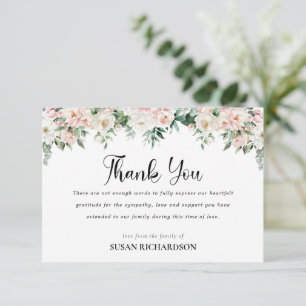 Elegant Blush Floral Funeral Bereavement Thank You Card