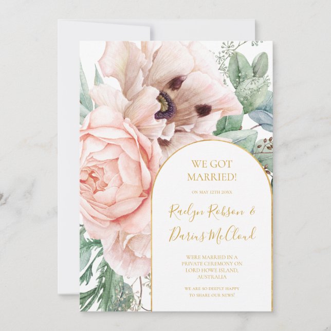 Elegant Blush Floral Garden Elopement Announcement (Front)