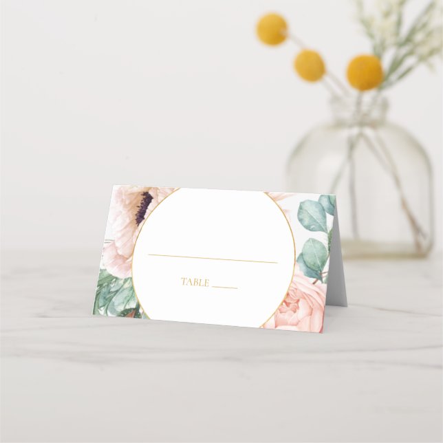 Elegant Blush Floral Garden | Folded Place Card (Front)