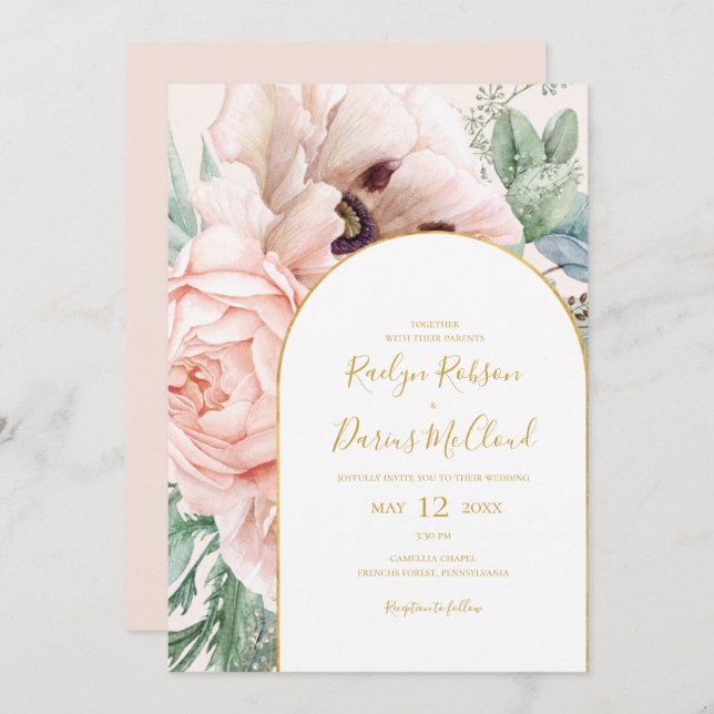 Elegant Blush Floral Garden Pastel Casual Wedding Invitation (Front/Back)