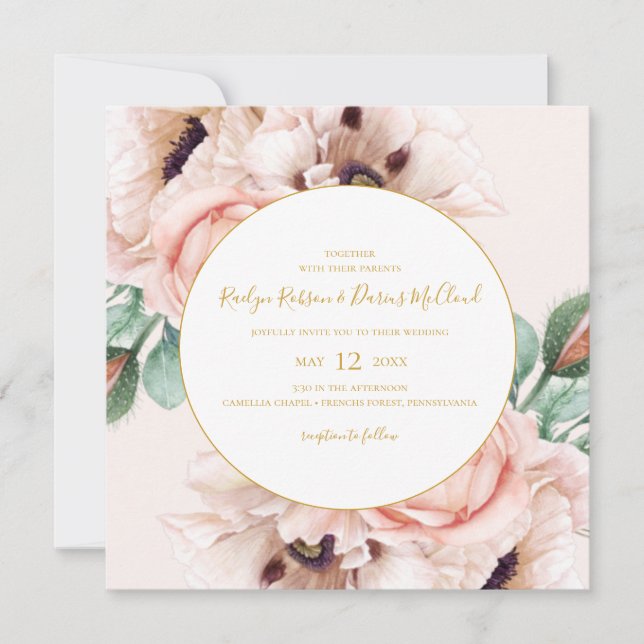 Elegant Blush Floral Garden Pastel Square Wedding Invitation (Front)
