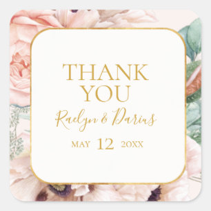 Elegant Blush Floral Garden Pastel Thank You Favou Square Sticker