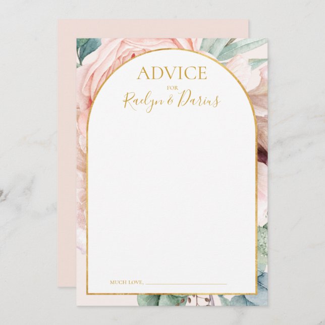 Elegant Blush Floral Garden | Pastel Wedding Advice Card (Front/Back)