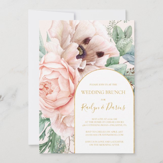 Elegant Blush Floral Garden Pastel Wedding Brunch Invitation (Front)
