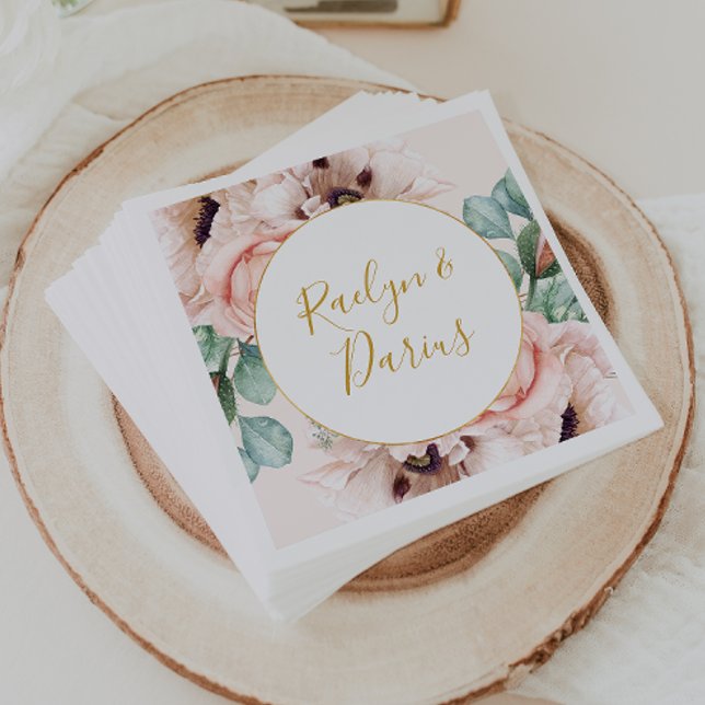 Elegant Blush Floral Garden | Pastel Wedding Napkin (Creator Uploaded)