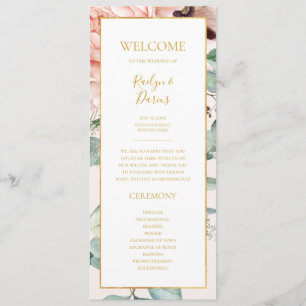 Elegant Blush Floral Garden   Pastel Wedding Programme