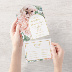 Elegant Blush Floral Garden   Seal And Send All In One Invitation