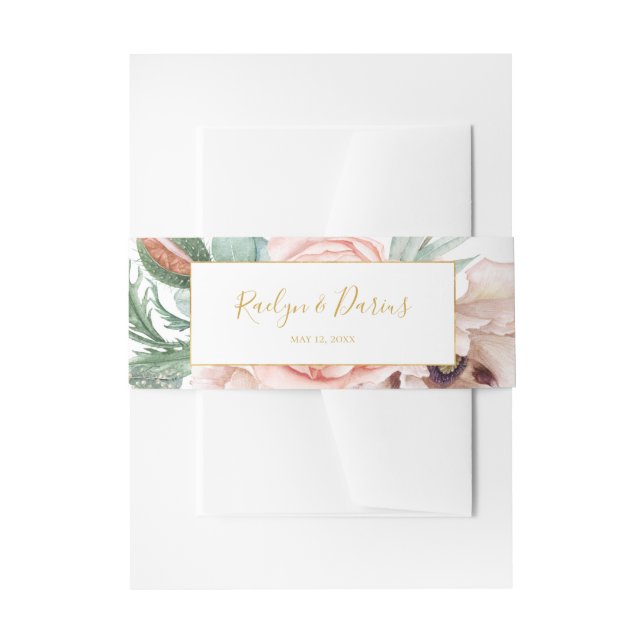 Elegant Blush Floral Garden | Wedding Invitation Belly Band (Front Example)