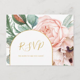 Elegant Blush Floral Garden Wedding RSVP Postcard