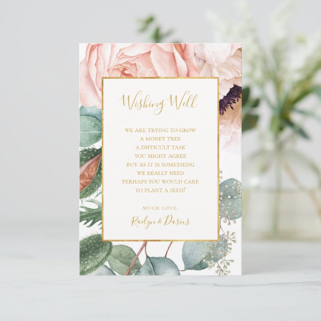 Elegant Blush Floral Garden | Wedding Wishing Well Enclosure Card (Standing Front)