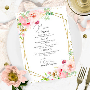 Elegant Blush Floral Geometric Budget Wedding Menu