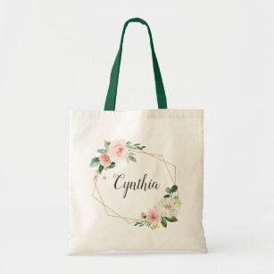Elegant Blush Floral Geometric Frame Bridesmaid Tote Bag